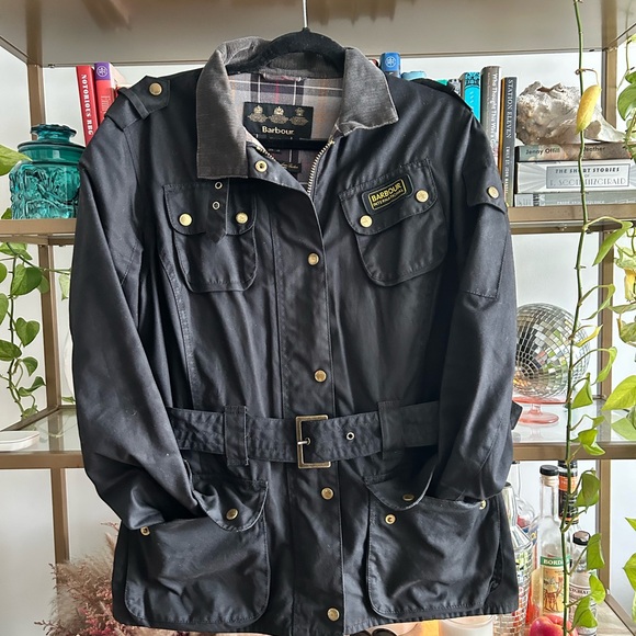 Barbour Women’s International Black Moto Waxed Cotton Jacket (US 12) - Picture 1 of 5
